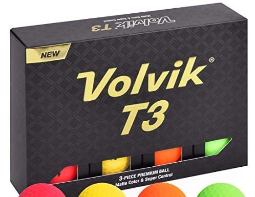 Volvik T3 Ionomer Polymer Long Distance Low Side Spin Matte Finished Premium 3-Pieces Balls, 1 Dozen